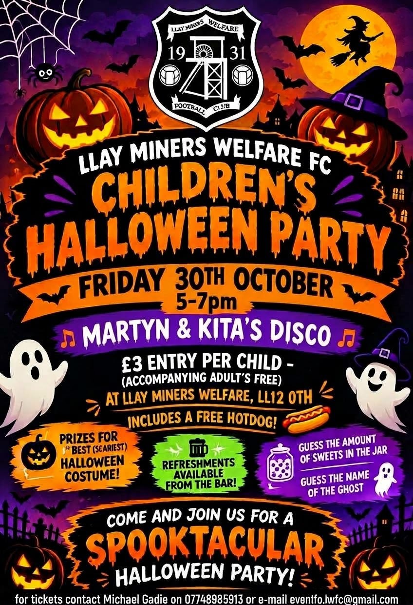🎃 Get Ready for a Spooktacular Halloween Party at Llay Miners Welfare FC!